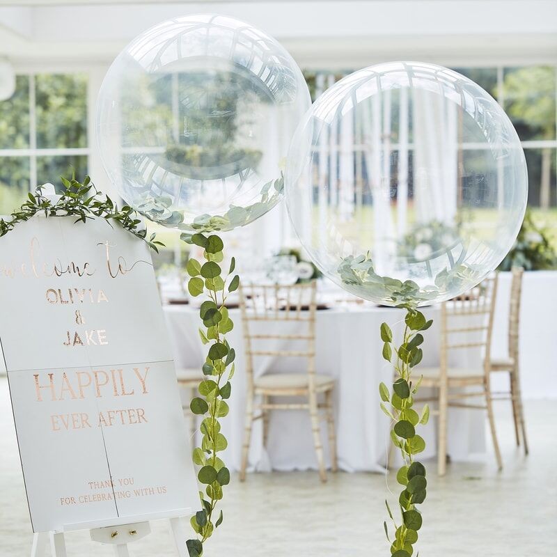 Λευκά μπαλόνια με φύλλωμα Orb Baloons with Vine Foliage 1τμχ