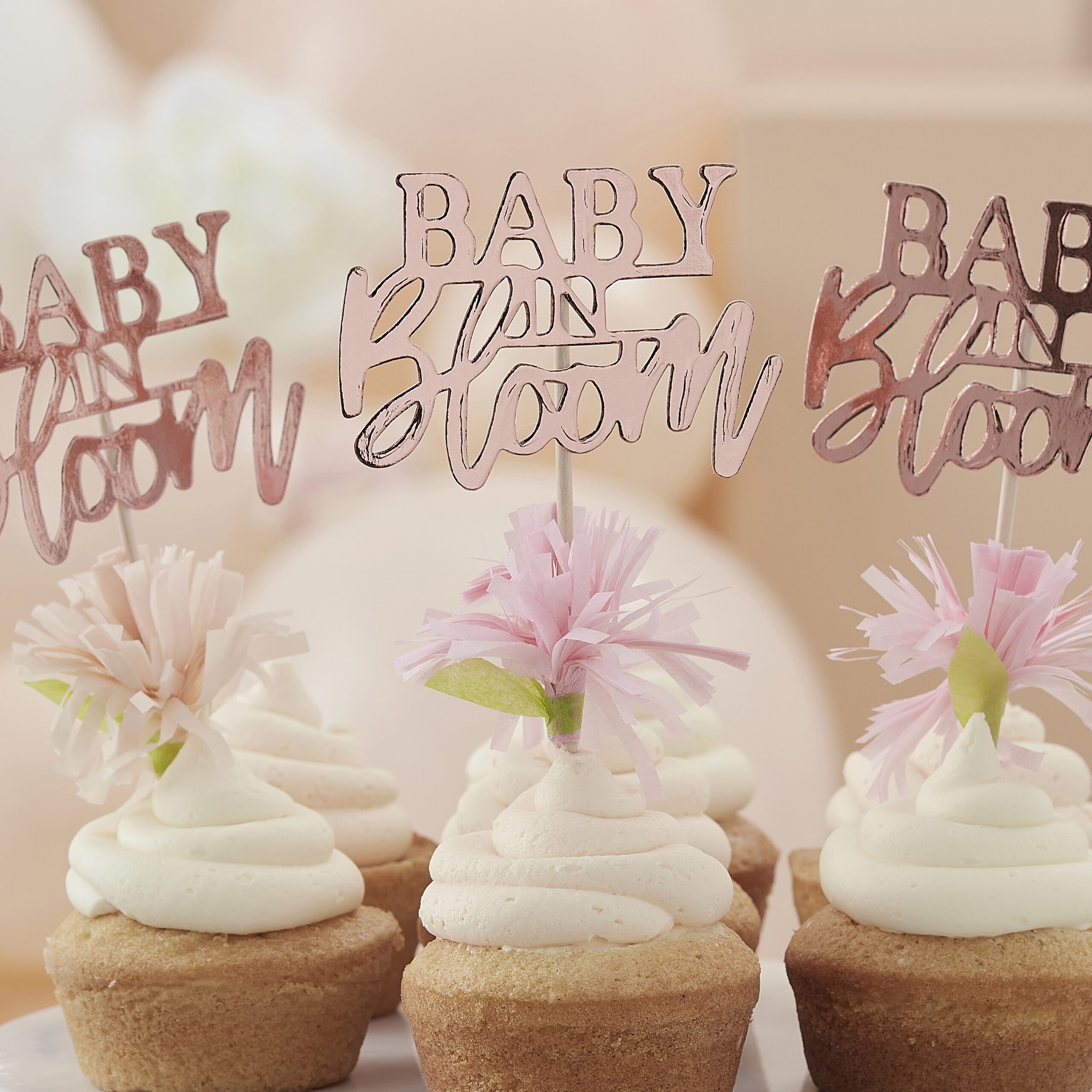 Cake topping  για baby shower "Rose Gold Floral Baby Shower" 12τμχ.