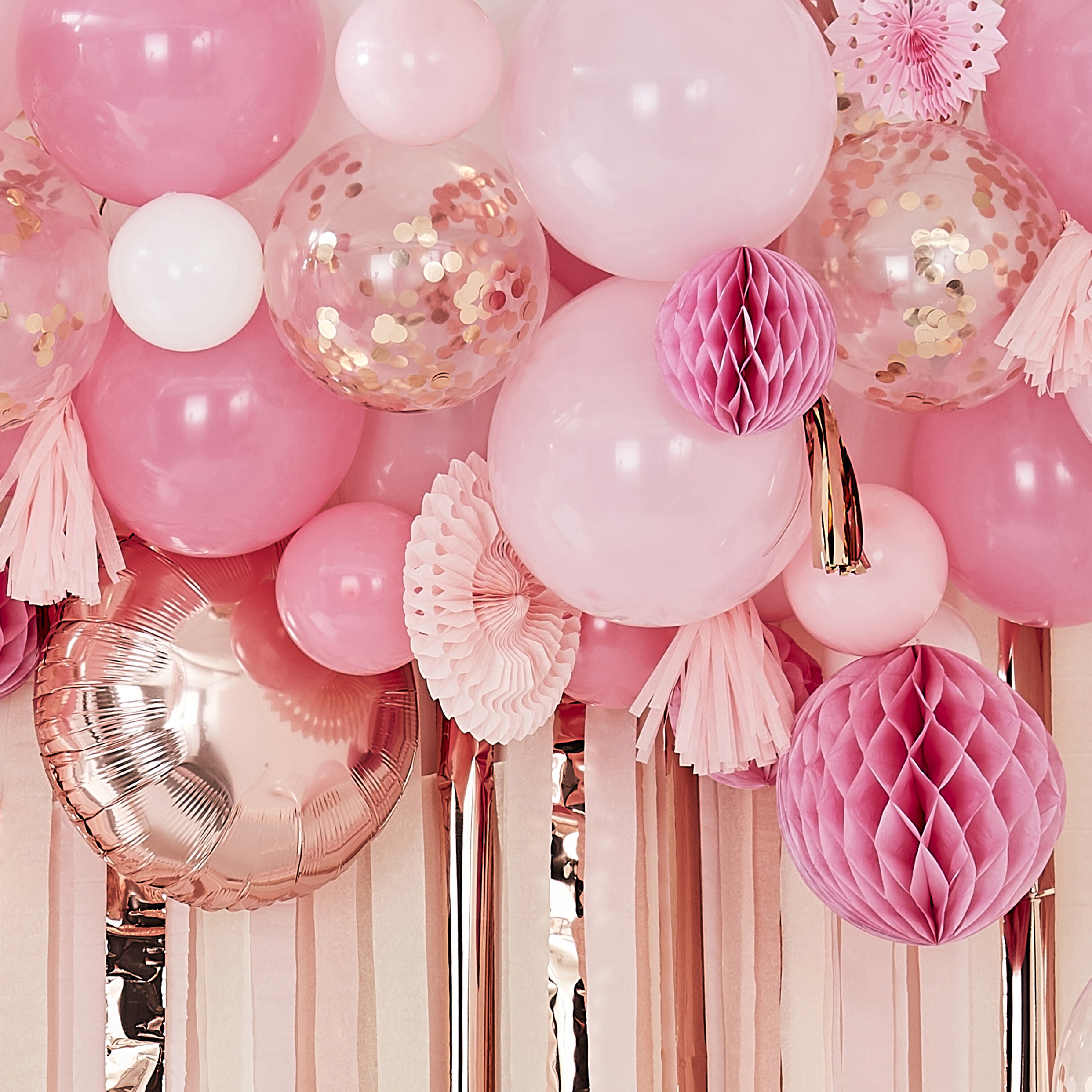 Blush And Peach Balloon And Fan Garland Party Backdrop, 90τμχ