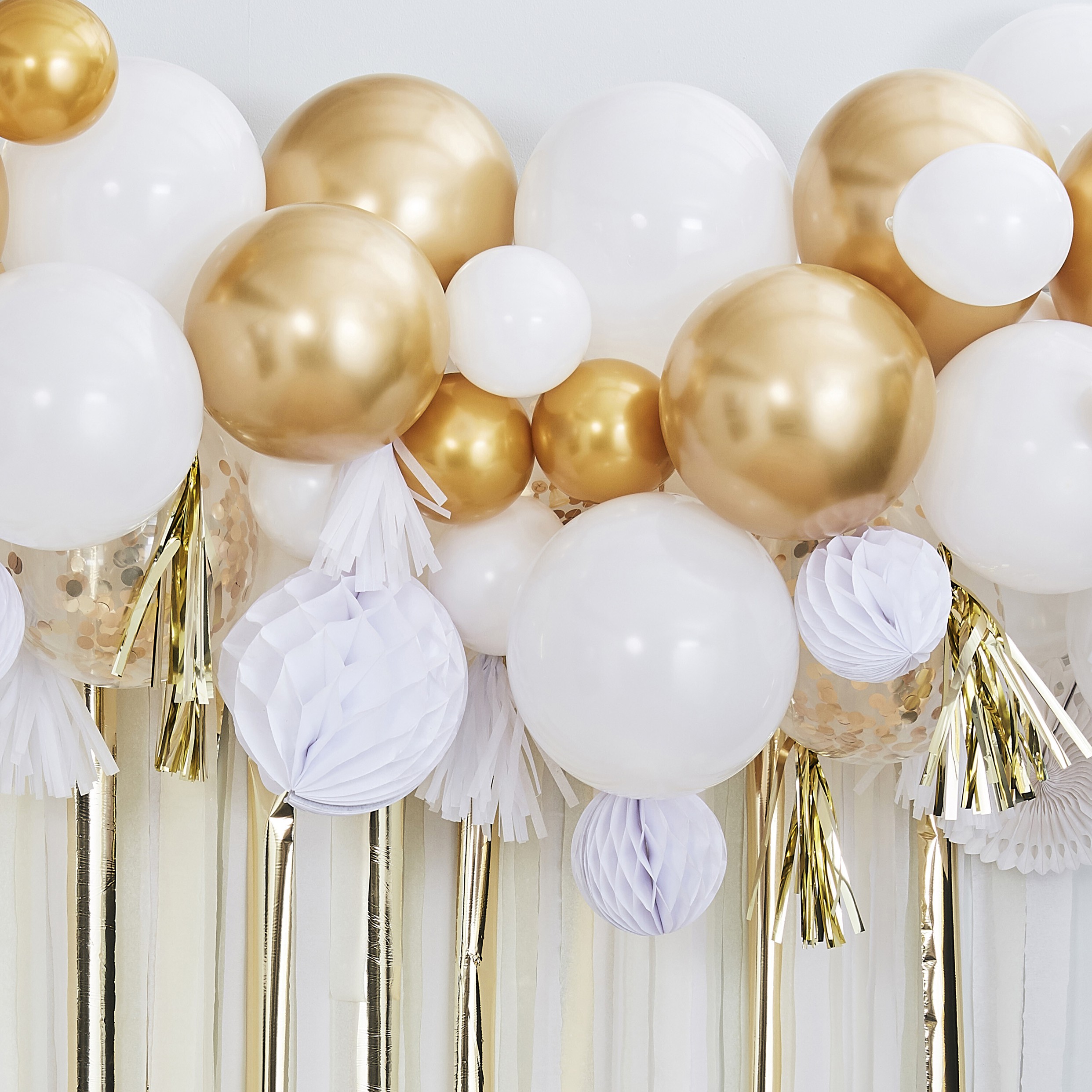 Gold Balloon And Fan Garland Party Backdrop, 80τμχ