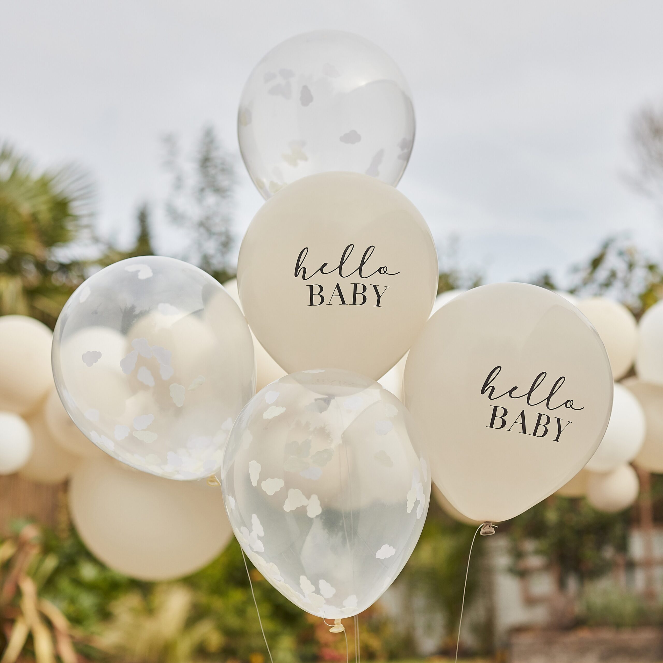 Hello Baby Taupe and Cloud κομφετί μπαλόνια Baby Shower, 5 τμχ.